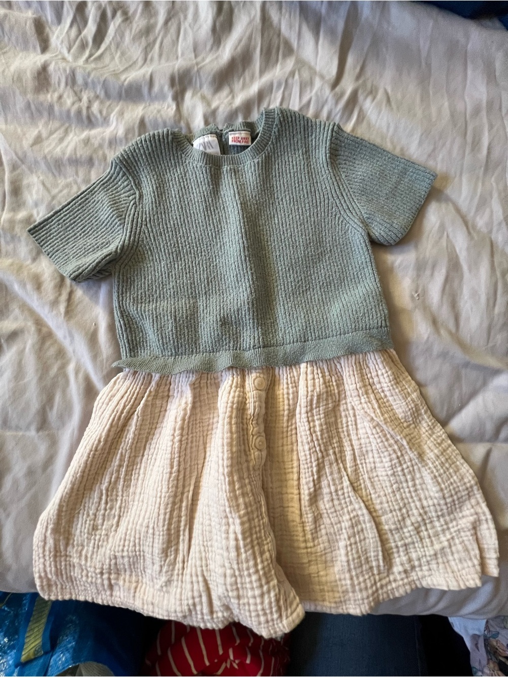 Zara Sage Green Knit Top with Cream Skirt - Kids Shirt & Top